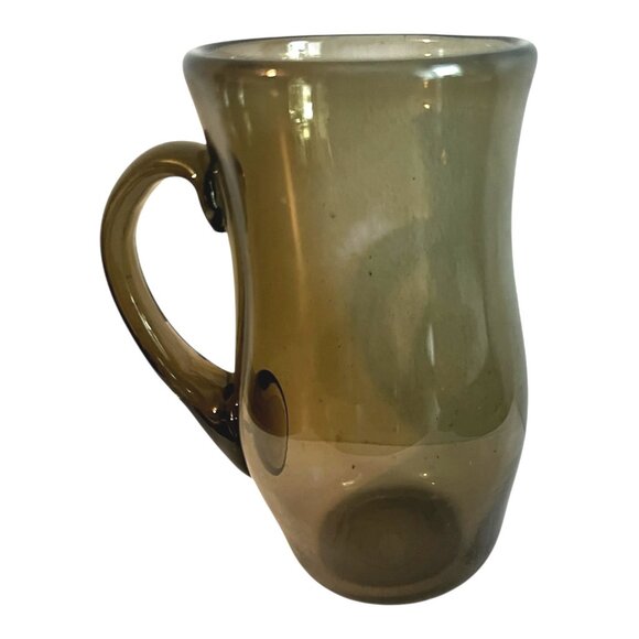 Smoked Glass Handled Cup Hand Blown Art Glass 5" Tall Curved Design - Picture 1 of 7